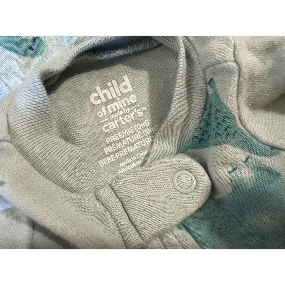 Carters Preemie Baby Boy Sleeper Dinosaur Outfit Feet Cotton‎ Reborn Doll Green